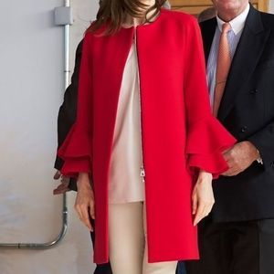 ZARA RED COAT WITH FRILLED SLEEVES LARGE